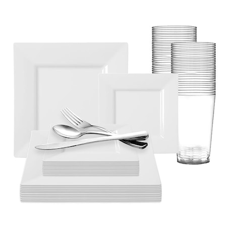 Smarty Had A Party White Square Plastic Wedding Value Set, 360PK SWVPP60